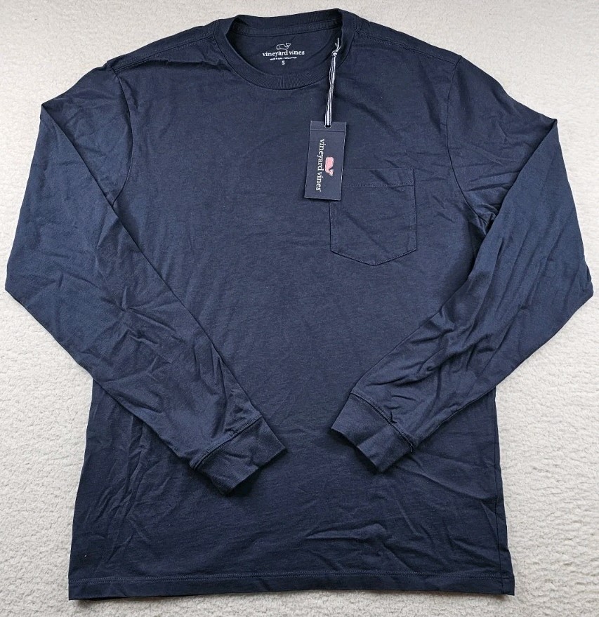 Vineyard Vines T-Shirt Mens Small Navy Blazer Blue Long Sleeve Pocket Cotton