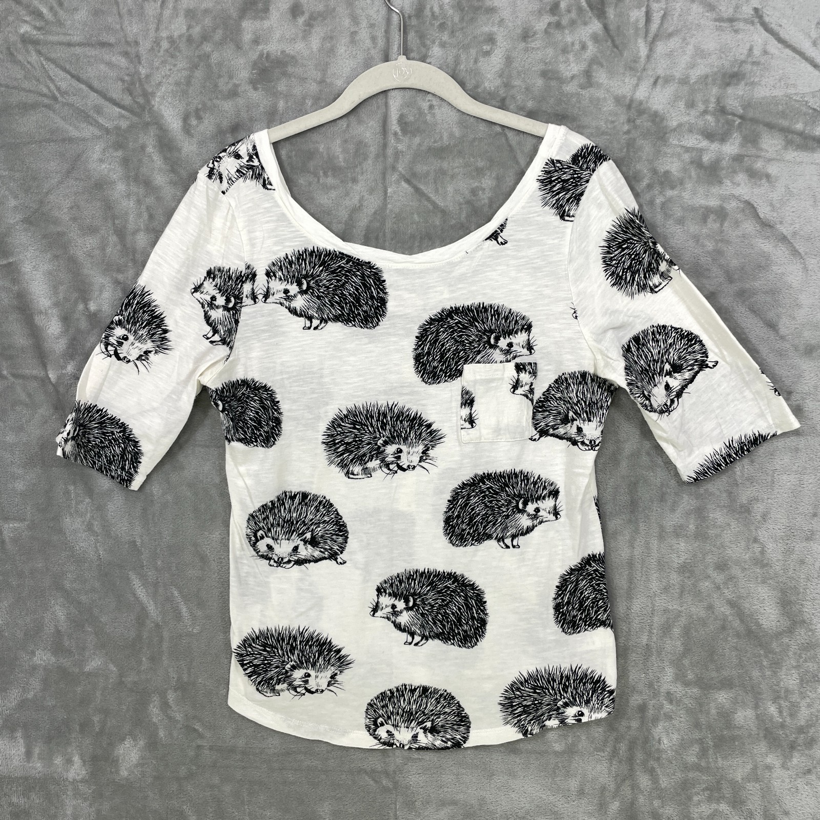 Anthropologie Hedgehog All Over Print Women’s XL White Cotton Top Round Neck