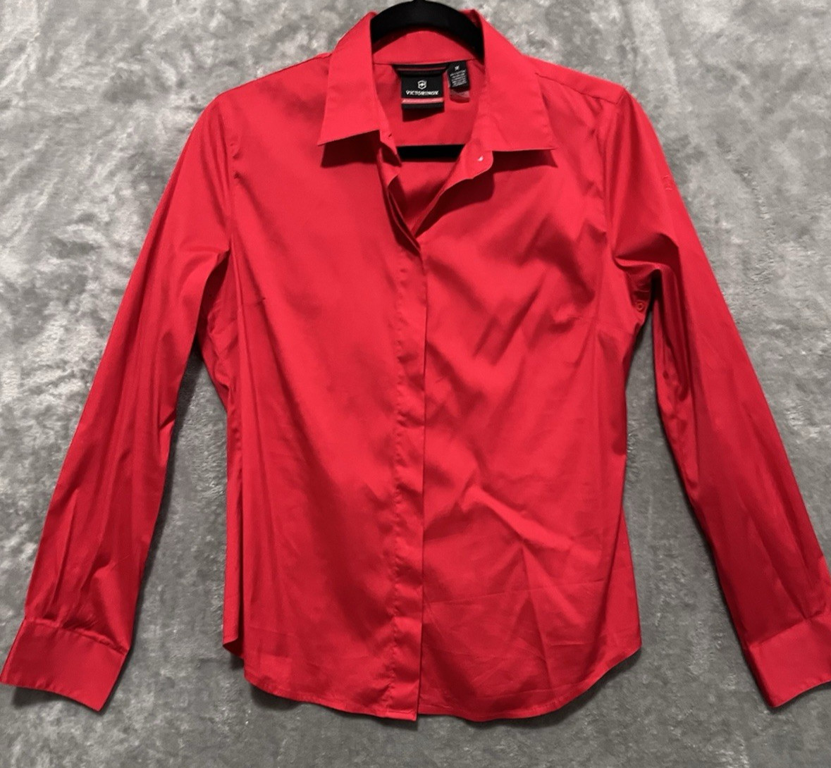 Victorinox Womens SZ Medium Red Long Sleeve Button Up Shirt Swiss Army