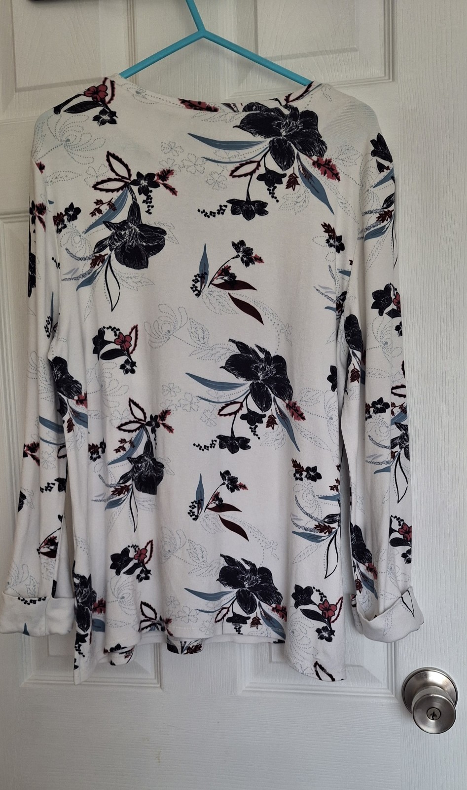 M&S Collection Ivory Mix Floral Top UK 12 EUR 40 Long Sleeve Crew Neck T41 3613