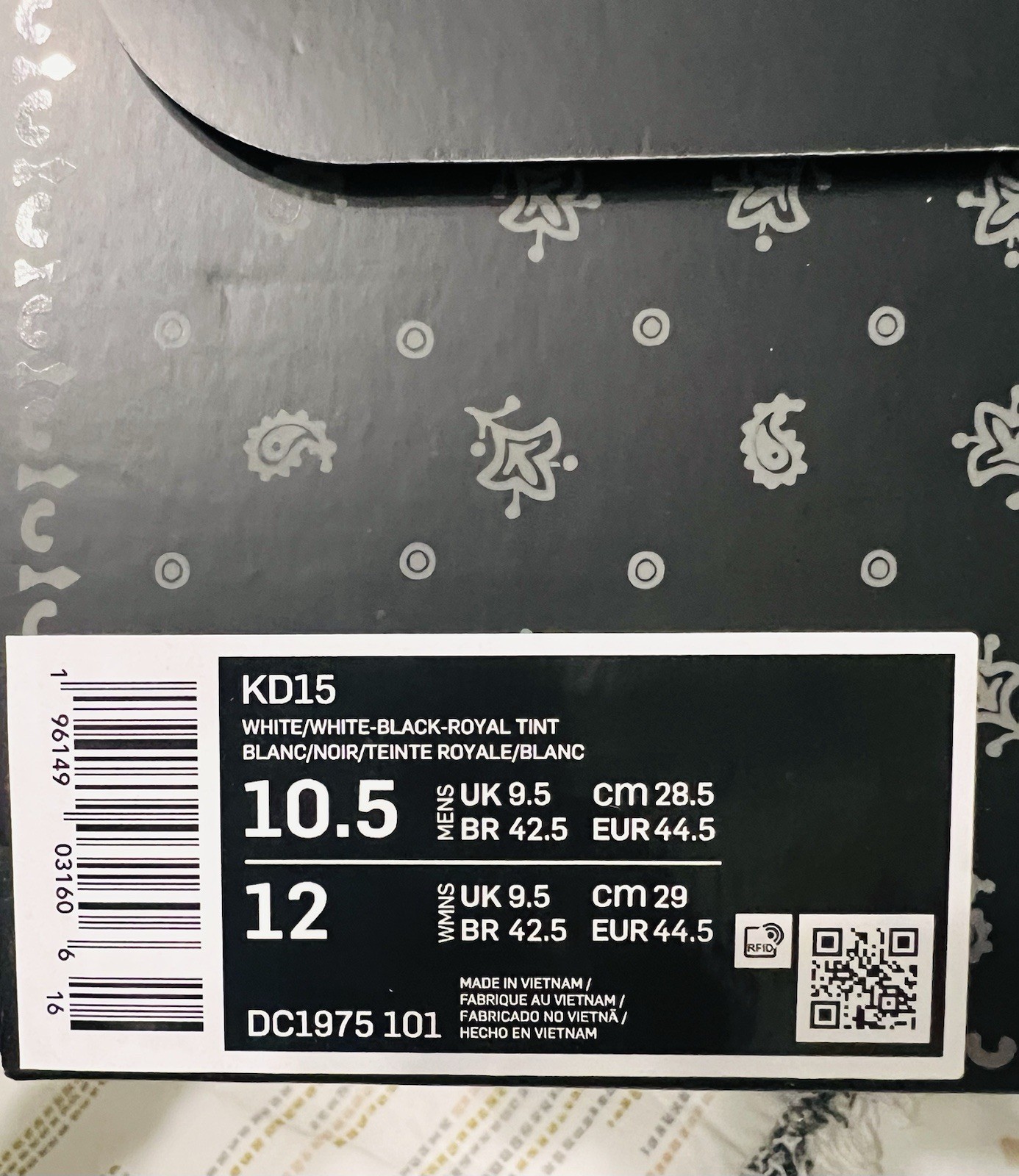Nike KD15 Refugee White Black Royal Tint Basketball Shoes DC1975-101 Size 10 1/2