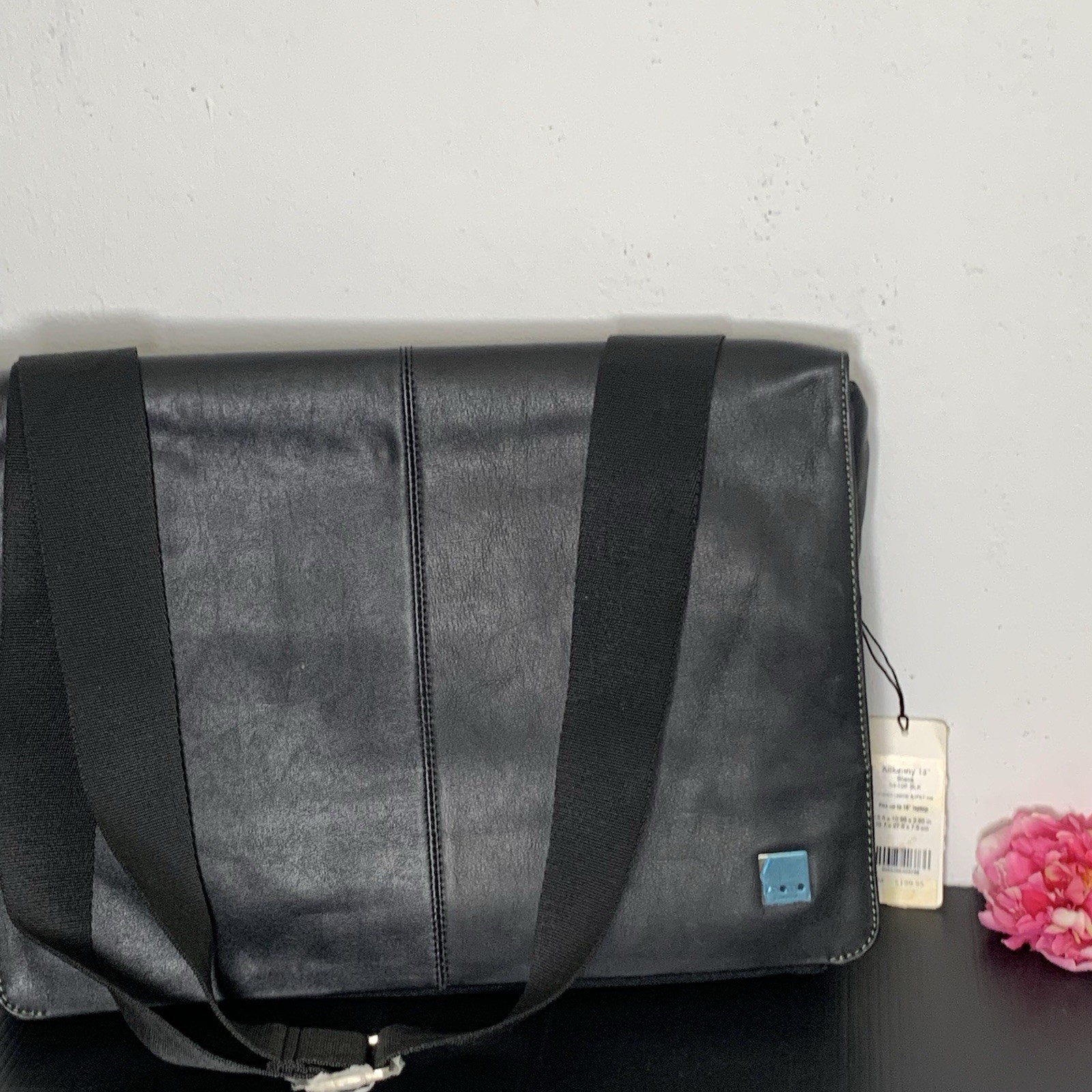 Knomo London – Black Laptop Business Messenger Bag with Shoulder Strap
