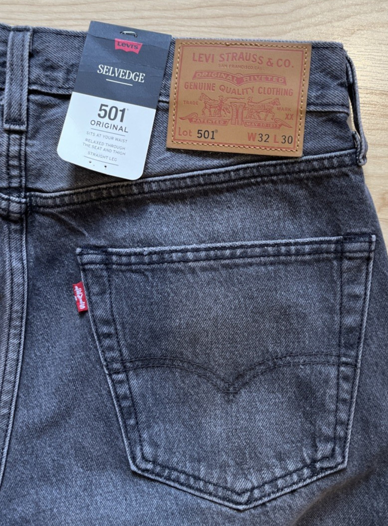 Levi’s 501 Selvedge Original Straight Leg Jeans Men’s 32×30 Gray Big E NWT $148