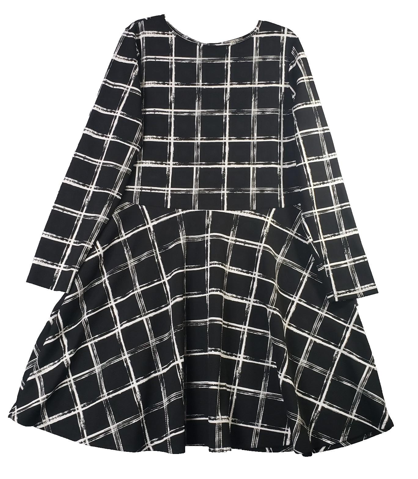 OTU Black White Grid Swing Dress Women 3XL Long Sleeve A-Line artsy geometric