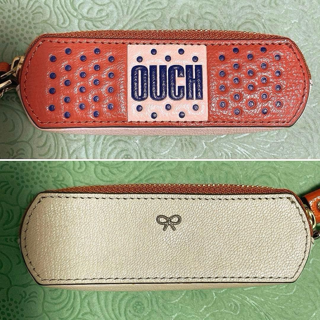 Anya Hindmarch Plaster Charm Coin Case OUCH Band-Aid Motif Muted Orange Leather