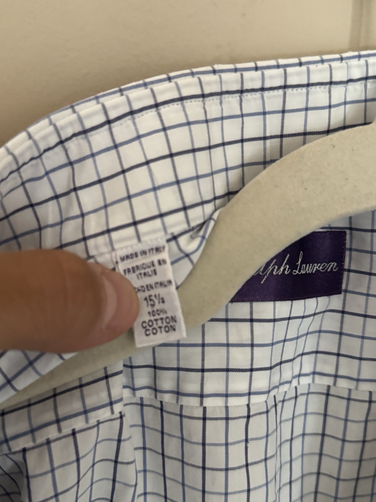 Ralph Lauren Purple Label Check Dress Shirt 15 1/2 Medium Polo Made In Italy