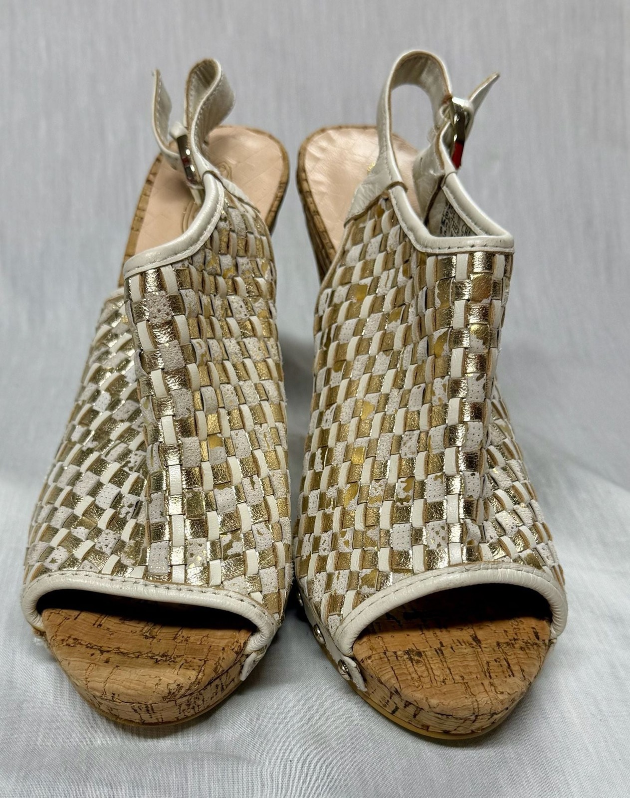 Elliott Lucca Leon Angelina Woven Metallic Leather Cork Platform Slingback Sanda