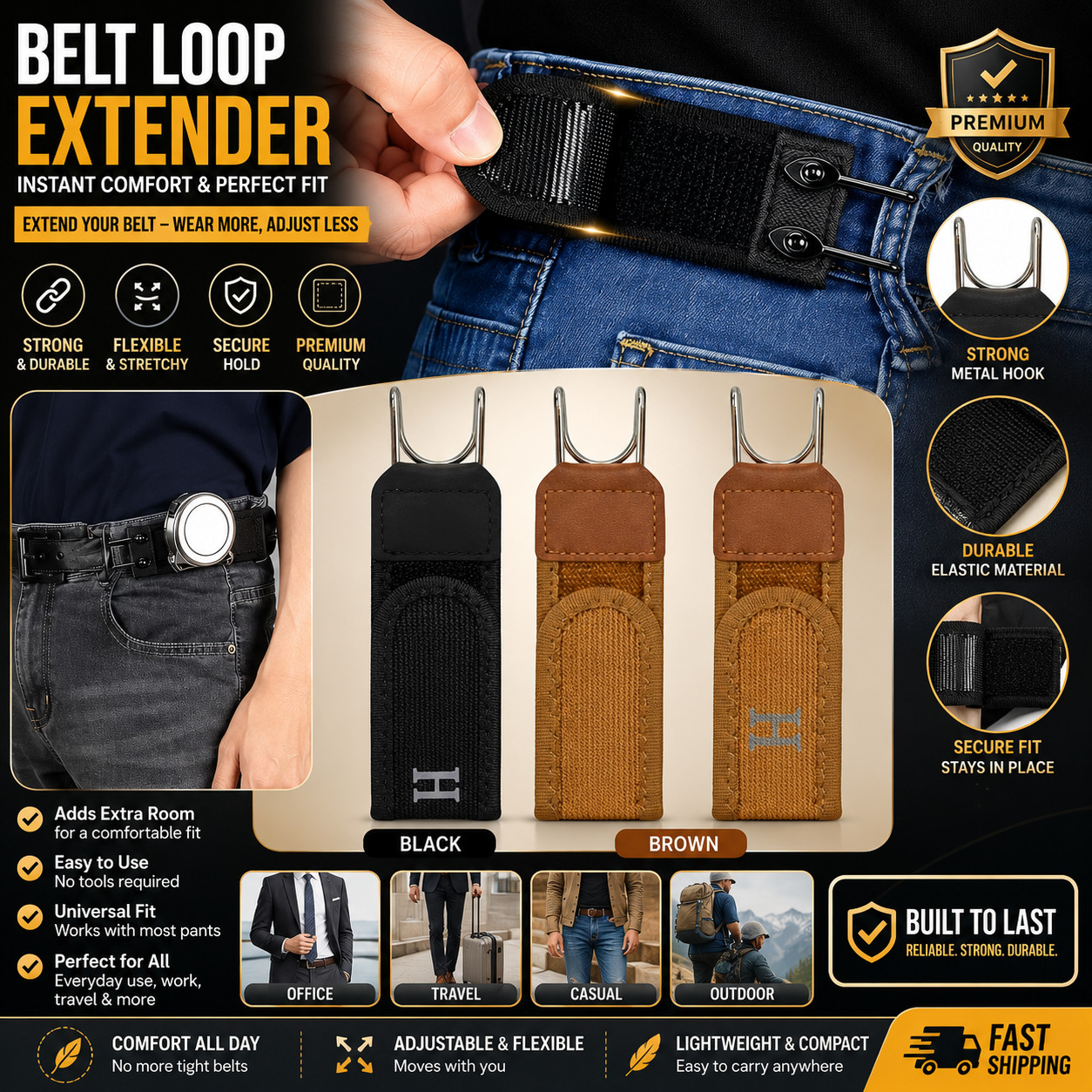 2PCS Tactical Metal Hook Elastic Belt Buckle-Less Invisible Waist Belt Closure