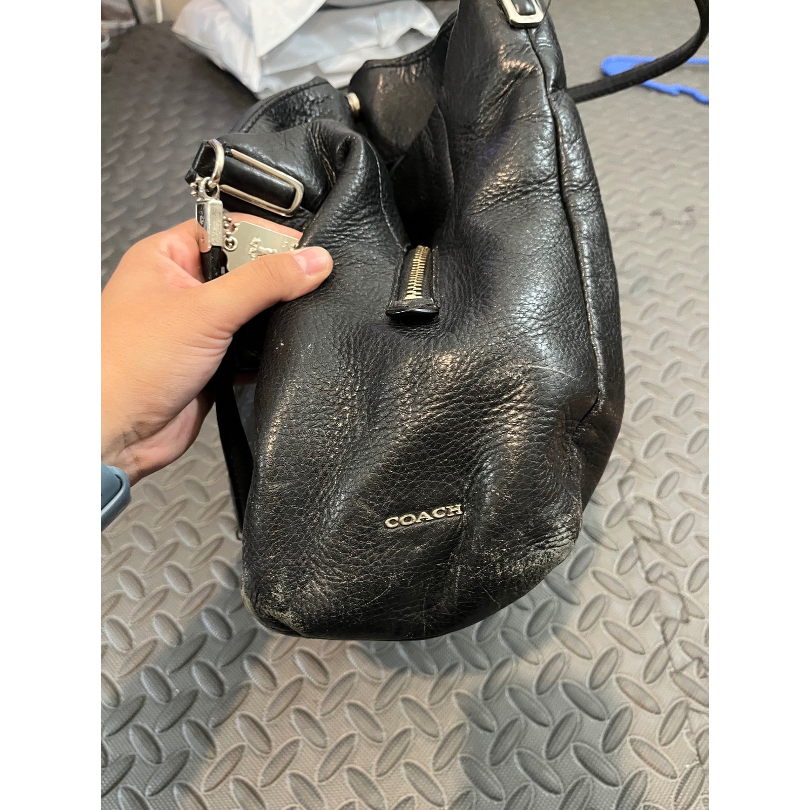 COACH MADISON PHOEBE Black Pebbled Leather Hobo Satchel Bag 26224 Purse