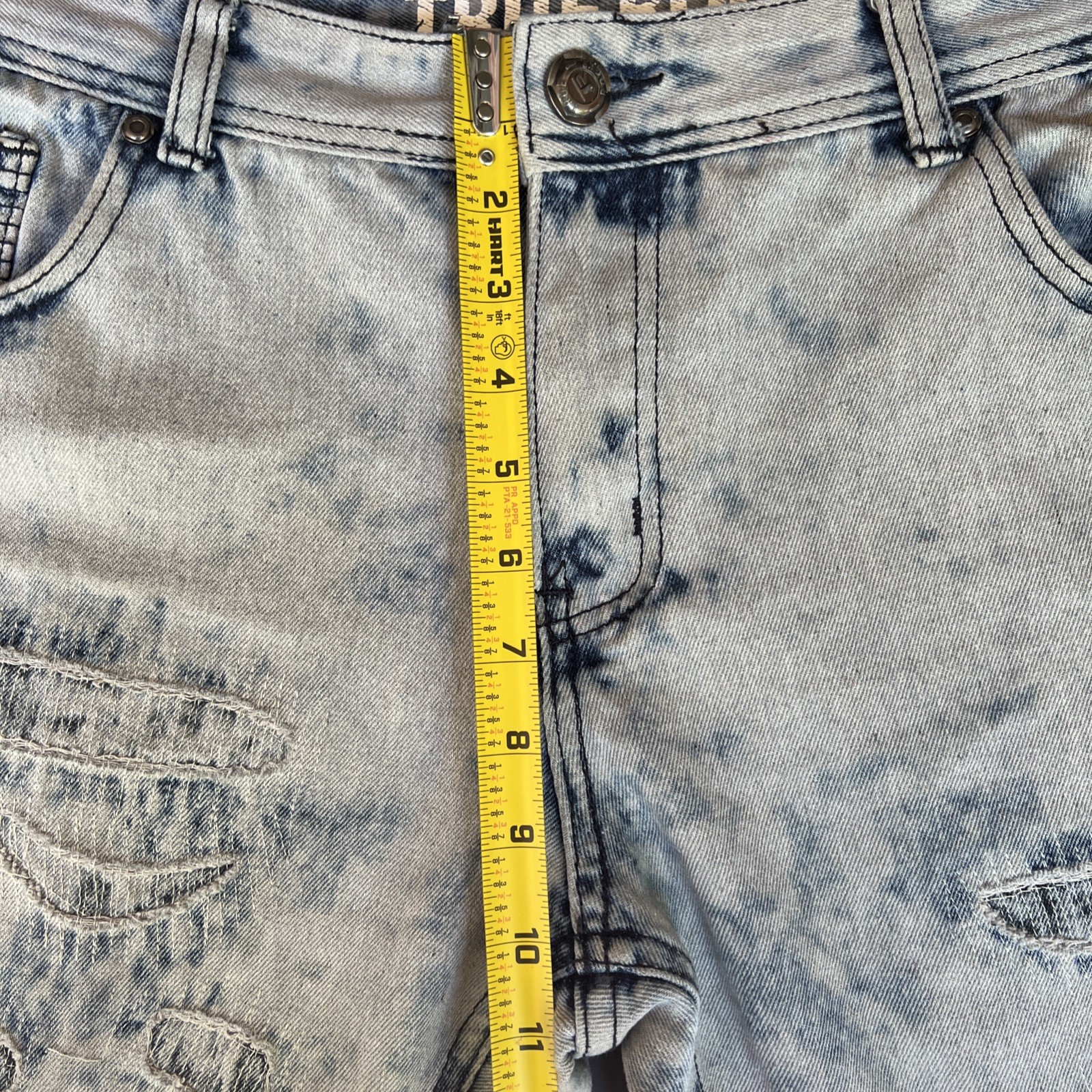 True Rock Jeans Mens 36×31 Blue Distressed Patched Acid Wash Straight Moto