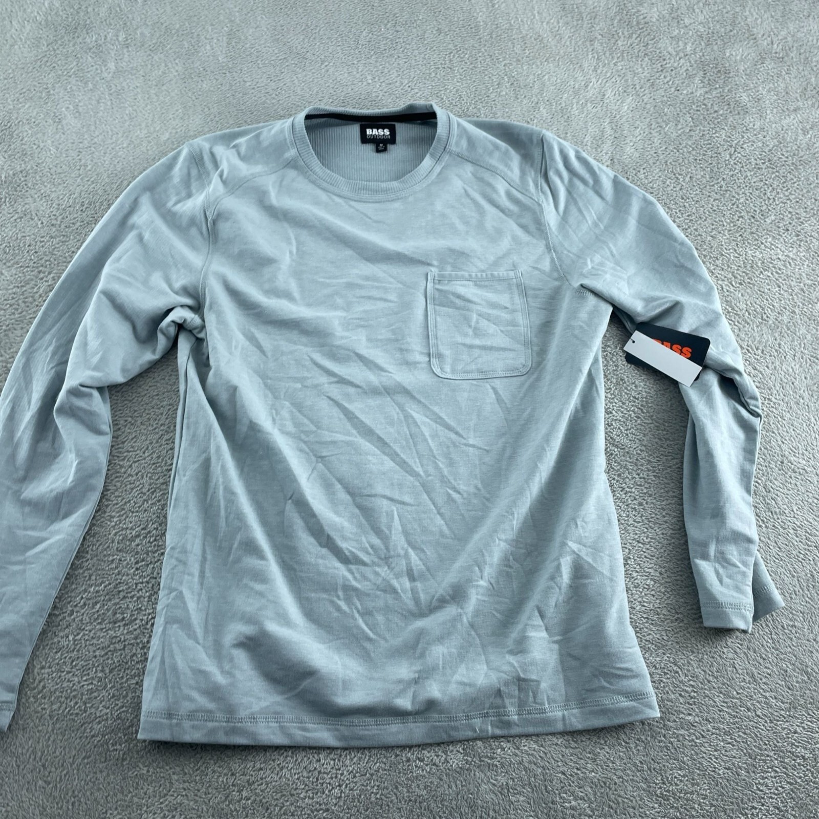 Bass Outdoor Mens Long-Sleeve Utility Tee M Quarry Gray Polyester Blend NWT 5781