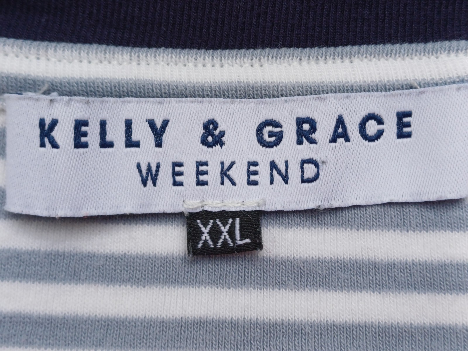 Kelly & Grace Weekend Jersey Top XXL Blue/Grey & White Stripey Long Sleeve GC