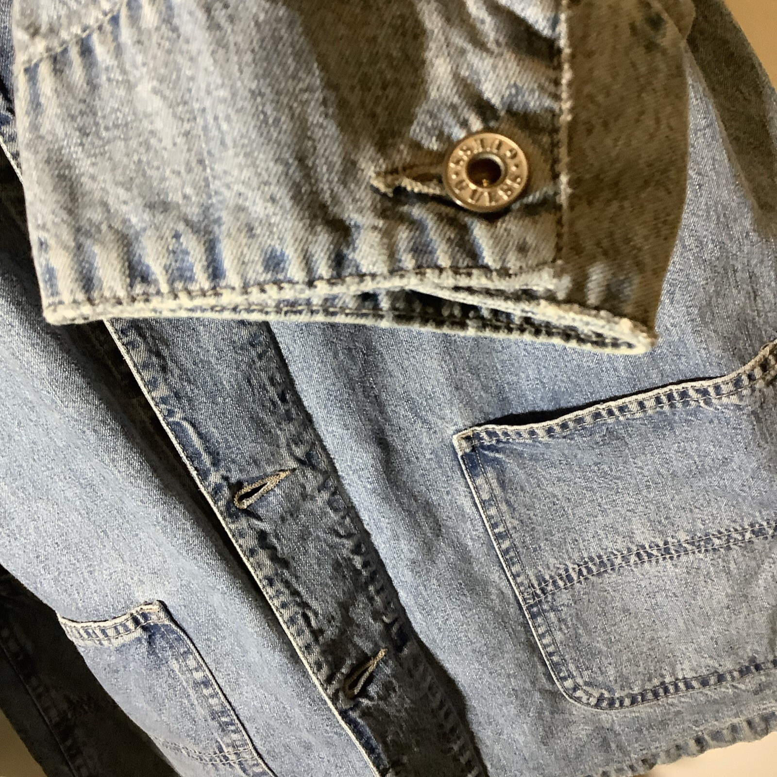 Vtg 80’s Guess USA Made Work Chore Coat 4 Blue Jeans Pocket Hip Hop Denim Xl