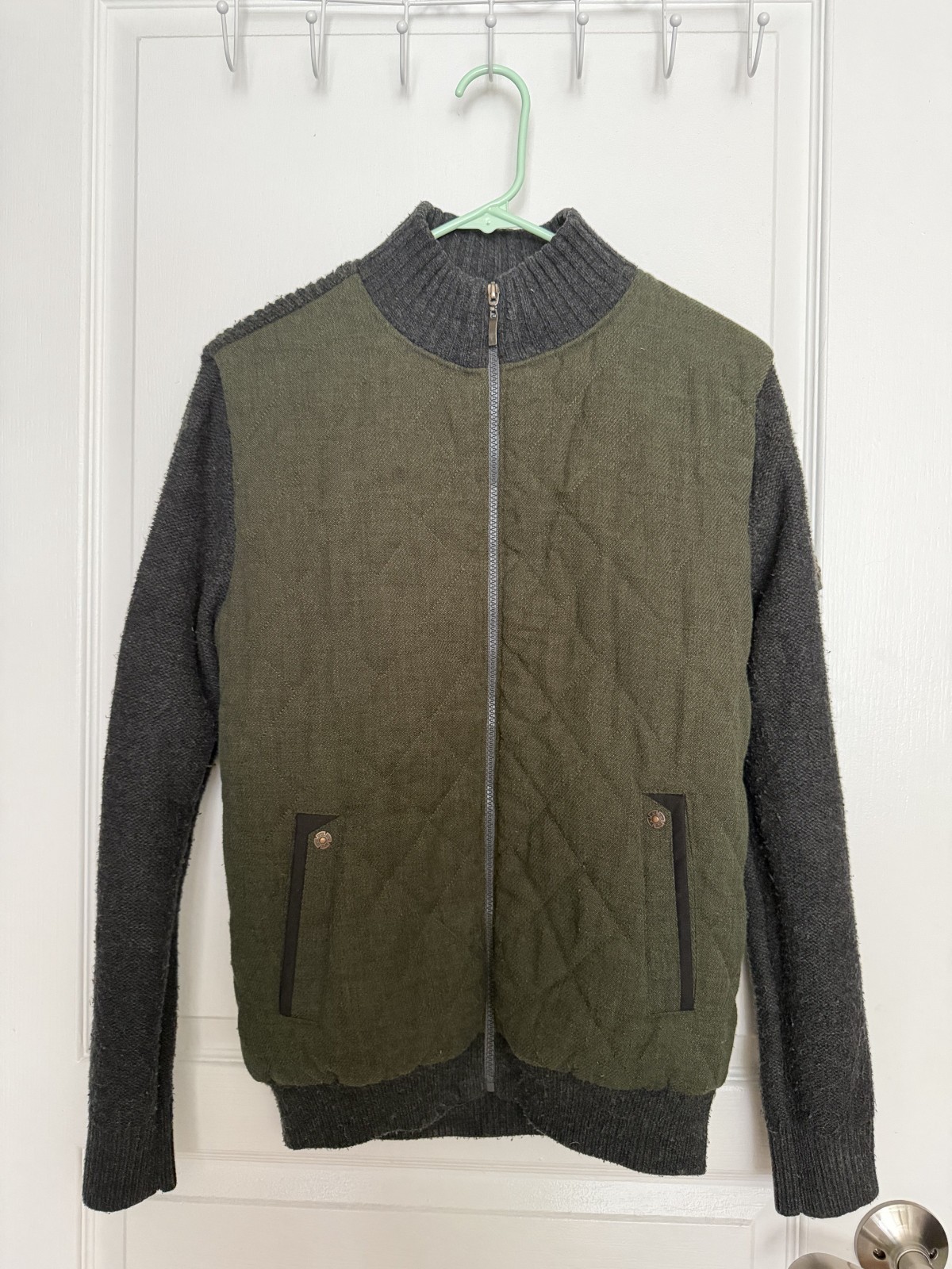 Mind Bridge Vintage 100% Wool Bomber Jacket Men S in Gray and Olive Pre-owned