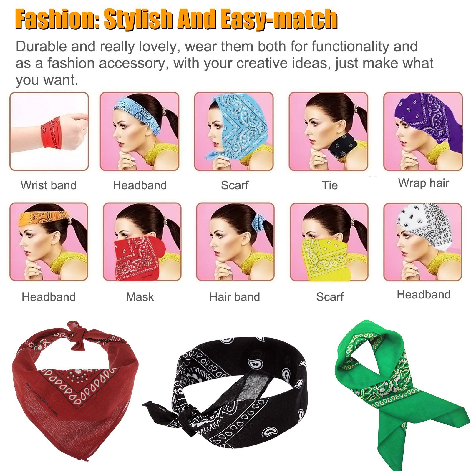 Lot of 12 Wholesale 100% Cotton Paisley Print Bandana Head Wrap Scarf Face Mask