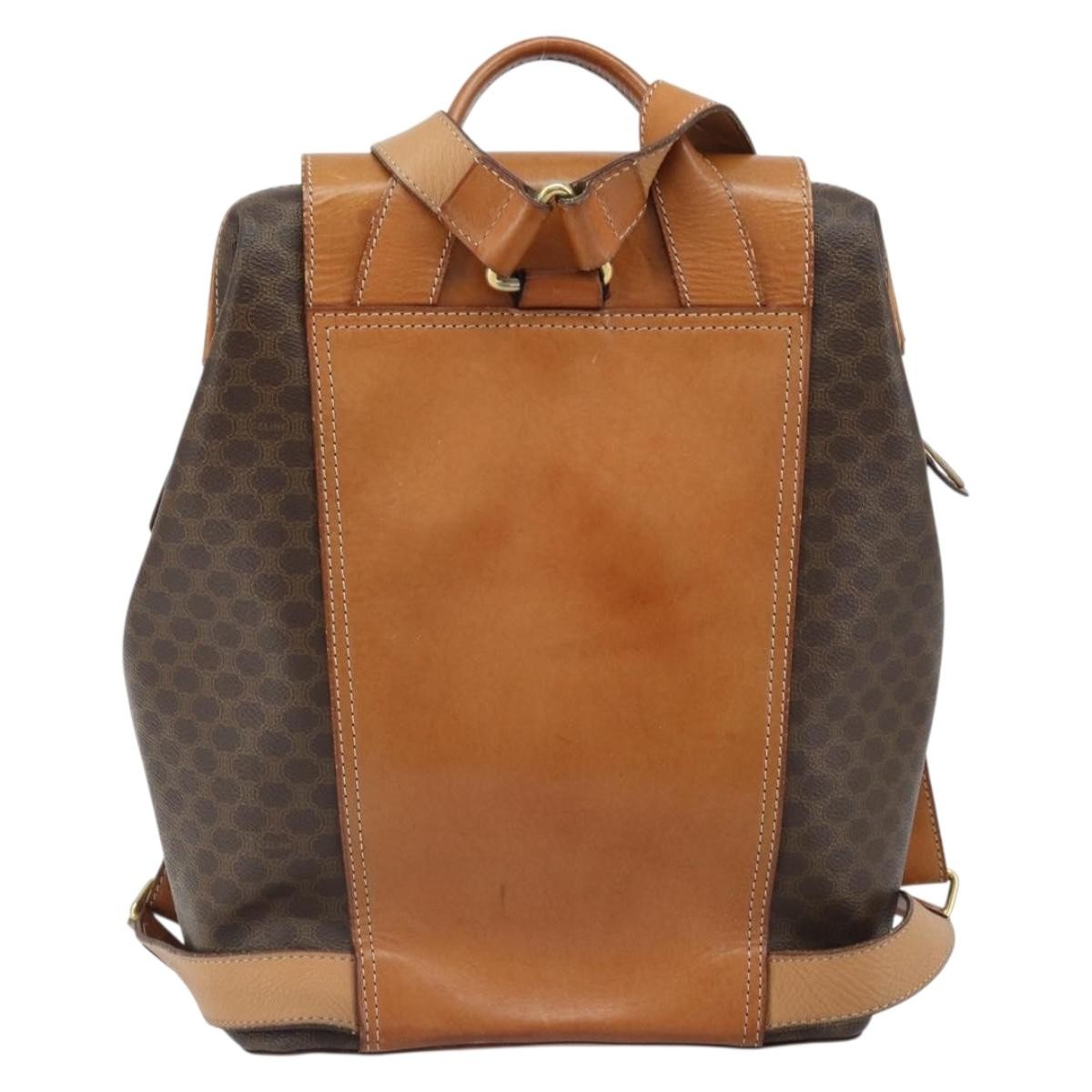 CELINE Macadam Canvas Backpack PVC Leather Brown Gold Auth 169840