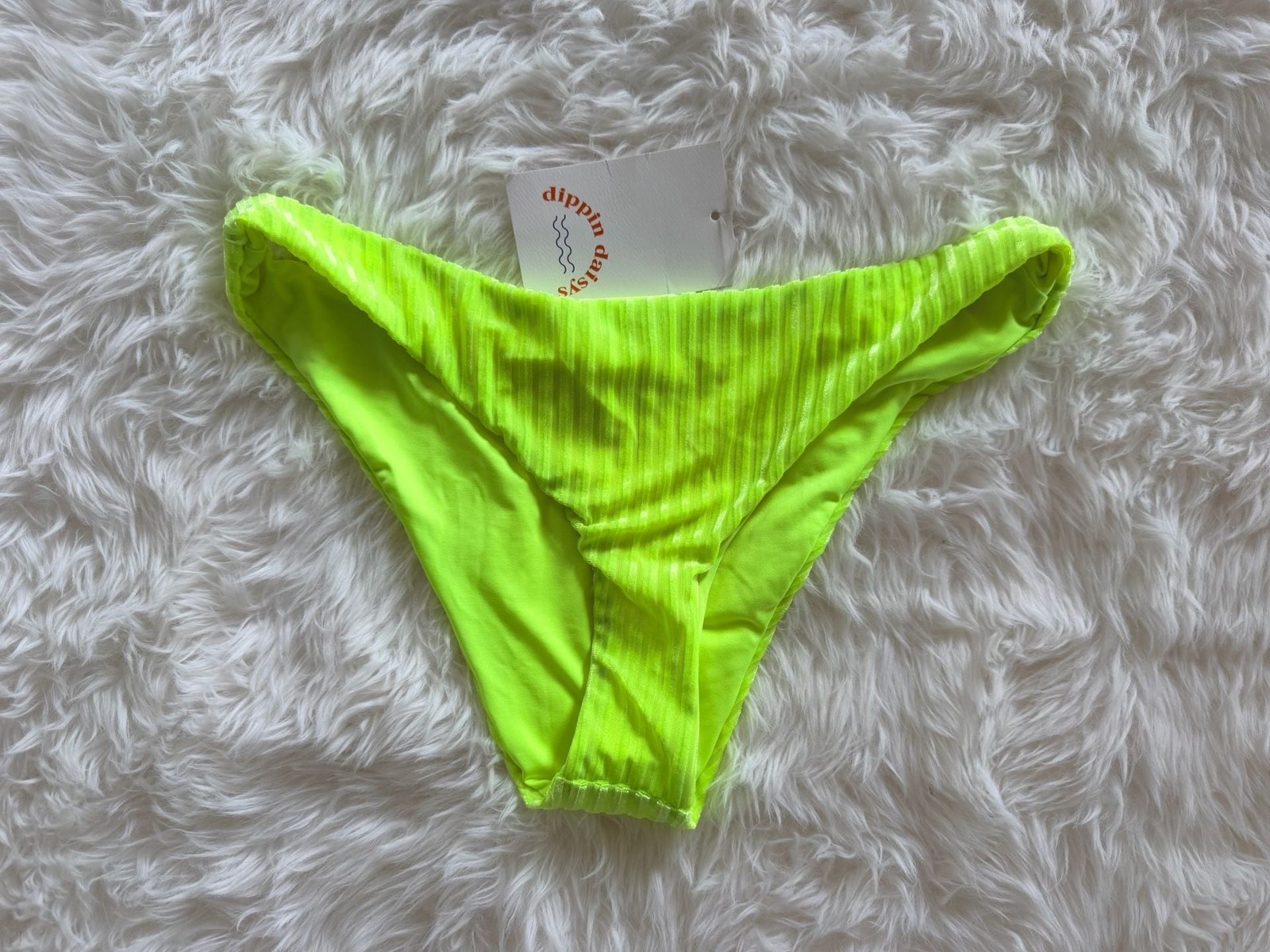 Dippin’ Daisy’s Nocturnal Bikini Bottom Neon Yellow Ribbed Velvet