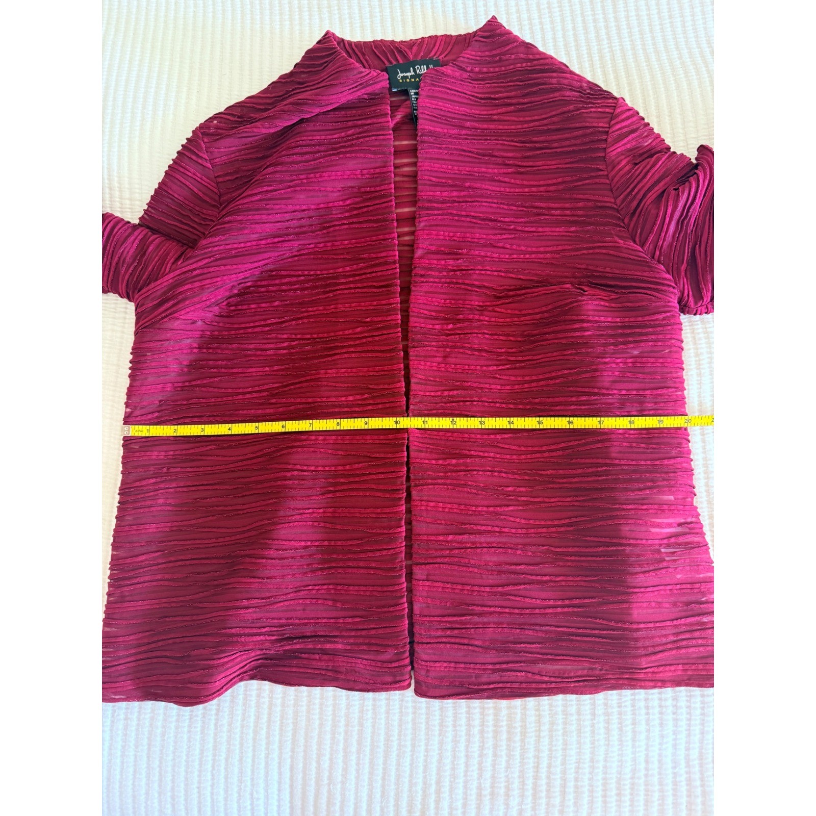 Joseph Ribkoff Merlot Cascade Jacket Size 12 Sheer Sparkle Quiet Luxury