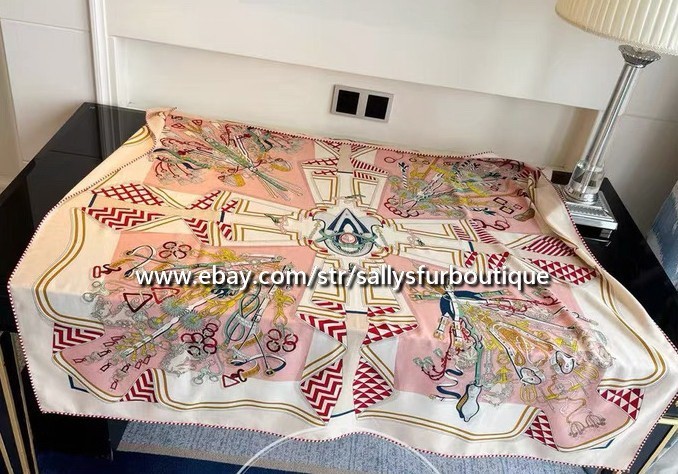 Sallys 70% Cashmere 30% Silk Wrap Scarf Geometric Print Double Face Shawl 53″