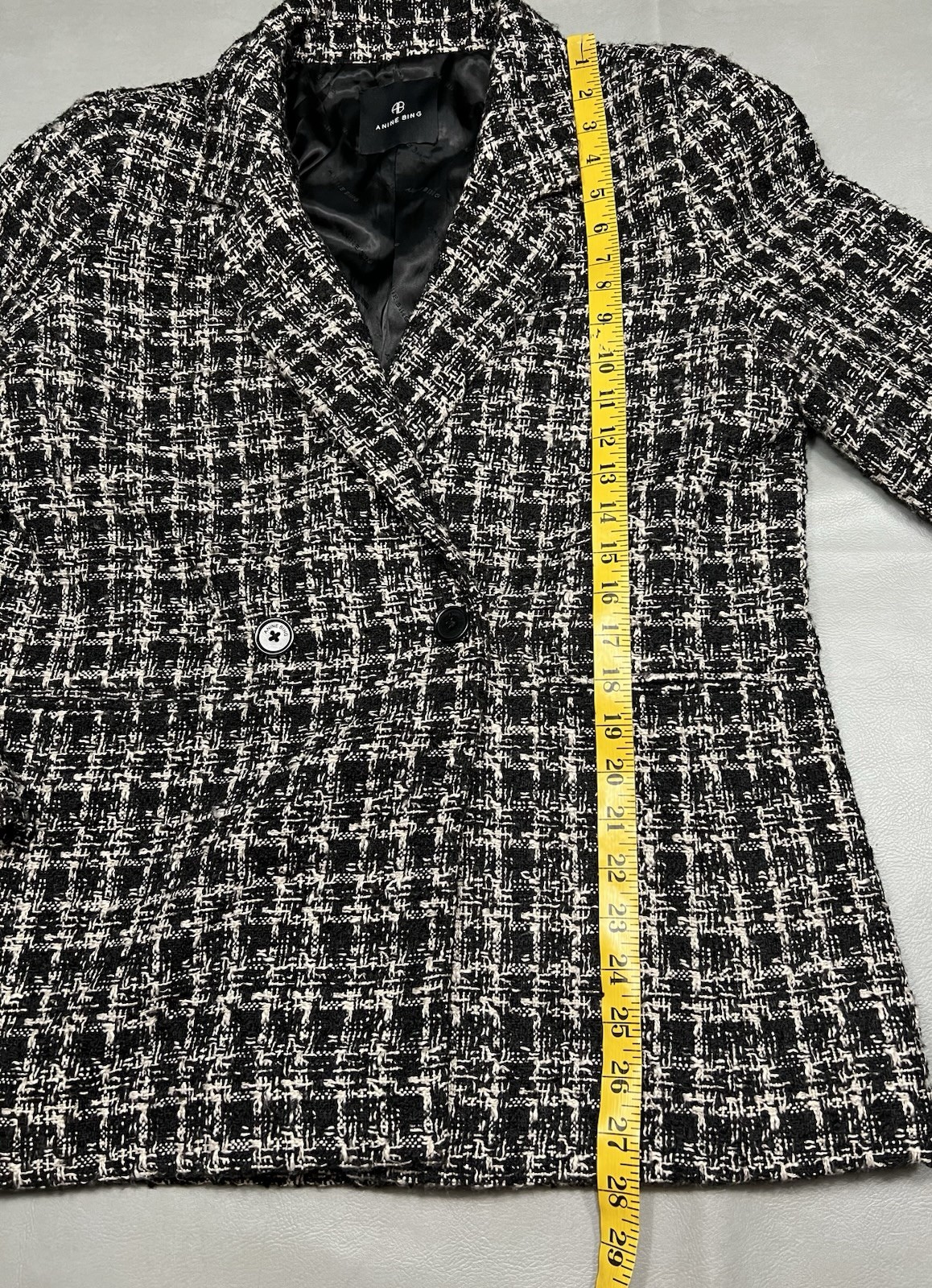 Anine Bing Madeleine Tweed Blazer Lined Double Breasted Jacket Medium