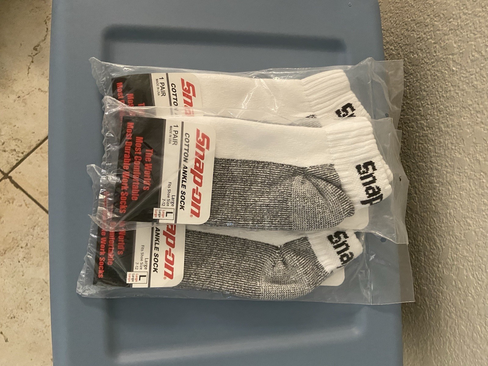 Snap-on Men’s Cotton Ankle Athletic Socks Colorblock Logo Size L 1 Pair Wht/Gr