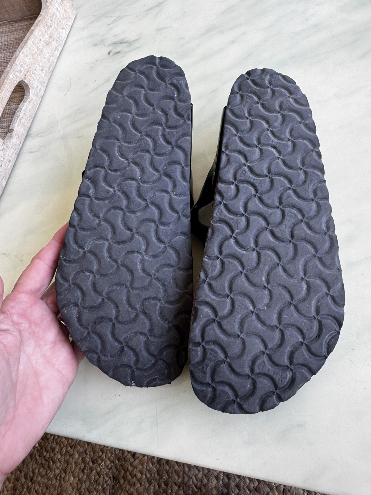 Birkenstock Gizeh Birko-Flor Black Patent Slide Sandal Thong EU 40 US 9- 9.5