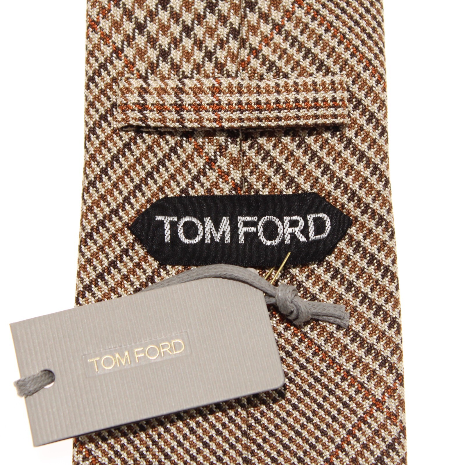 Tom Ford NWT Neck Tie in Beige/Brown/Orange Plaid 100% Silk Made in Italy