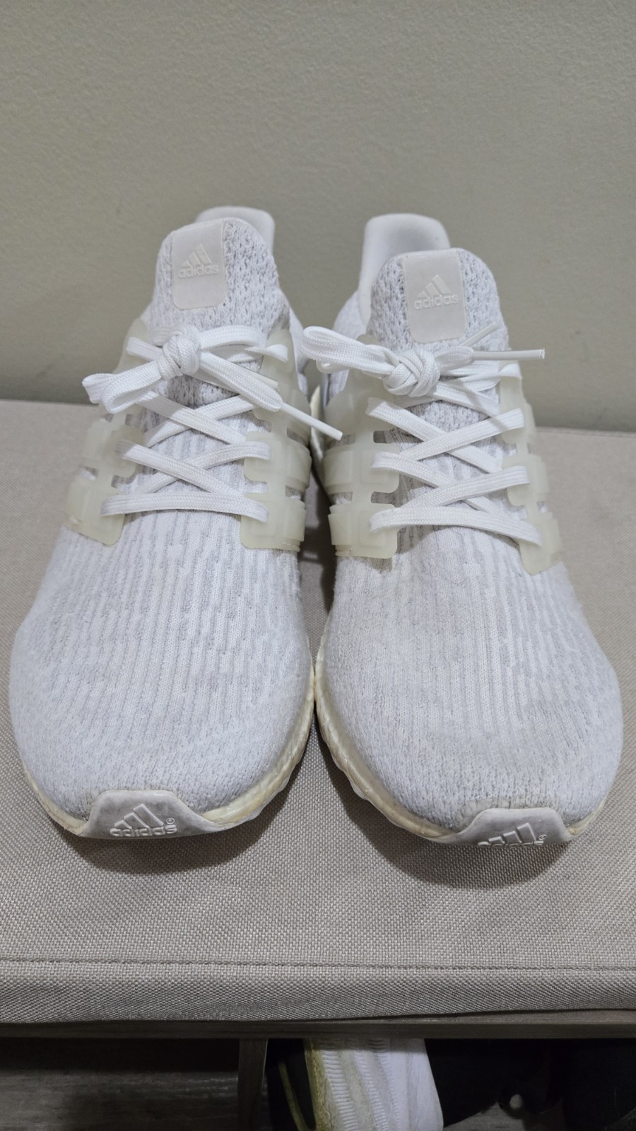 ADIDAS ULTRA BOOST 3.0 2017 TRIPLE WHITE GREY RUNNING SHOES MENS SZ 10.5 NICE!