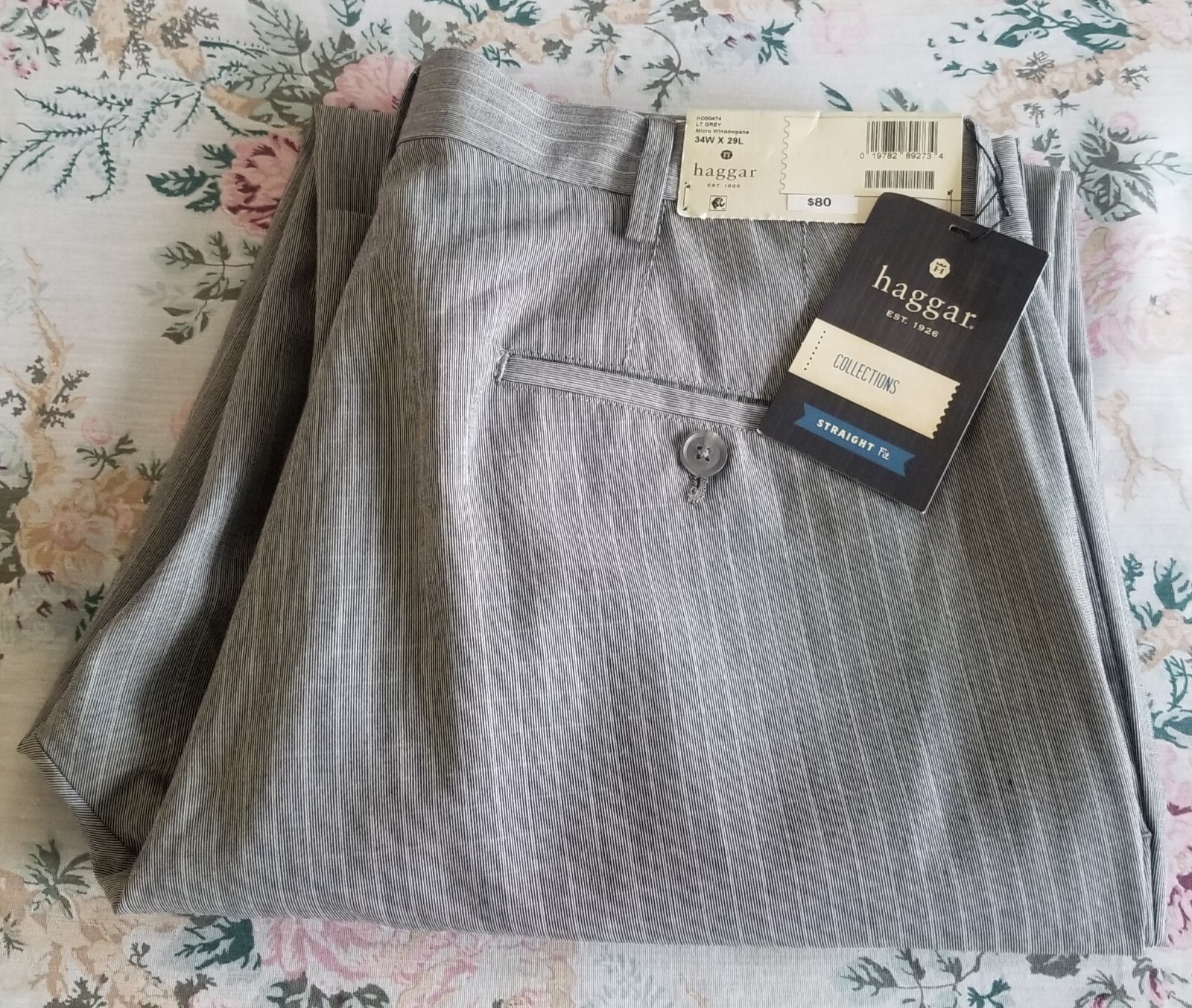 Haggar Pants 34 x 29 Straight Fit Slacks Gray Plaid Style WPL 386 MSRP$80