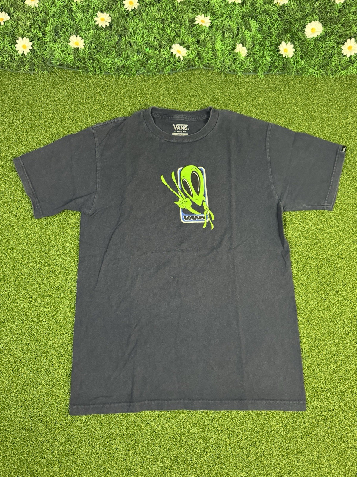 Vans Alien T-Shirt Mens Small Y2K Style Graphic Navy Blue Skateboarding SEE