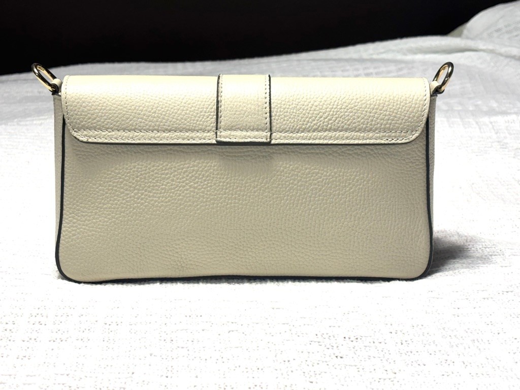 Divina Firenze Ivory Italian Leather Flap Bagette w/Substitute Embroidered Strap