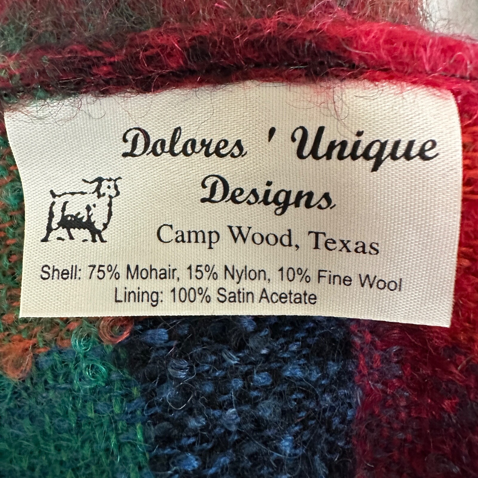 DOLORES Unique Design Mohair Wool Fringe Scarf Plaid Camp Wood Texas