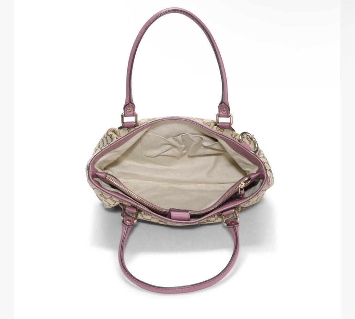 Gucci GG Monogram Tote Top Handle Zip Closure Beige/Pink w/ Bag Charm