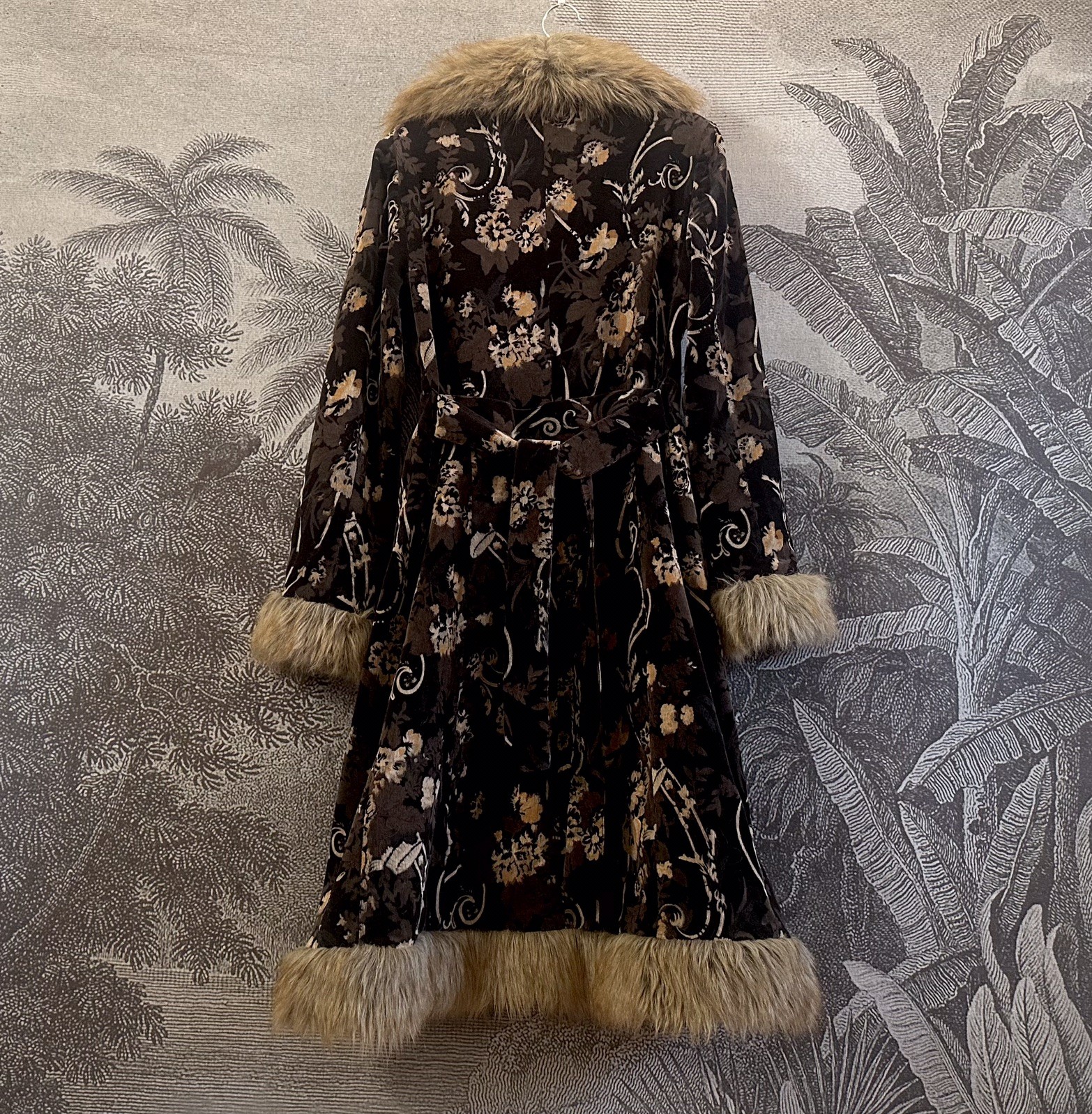 Stunning Rare Vintage Afghan Coat Floral Corduroy Fur 70s Boho Hippy Jacket Sz M