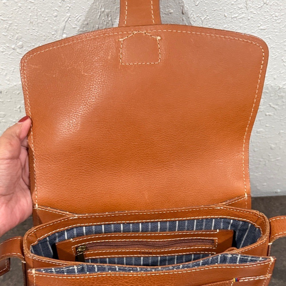 Fossil Tremont Leather Small Flap Crossbody Bag Cognac
