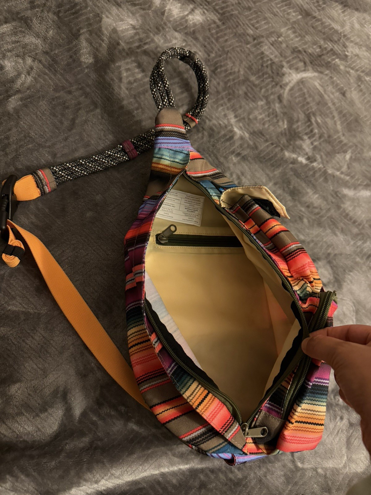 NWT KAVU Mini Rope SLING BAG Cotton Crossbody MULTICOLOR STRIPES Mexican Serape