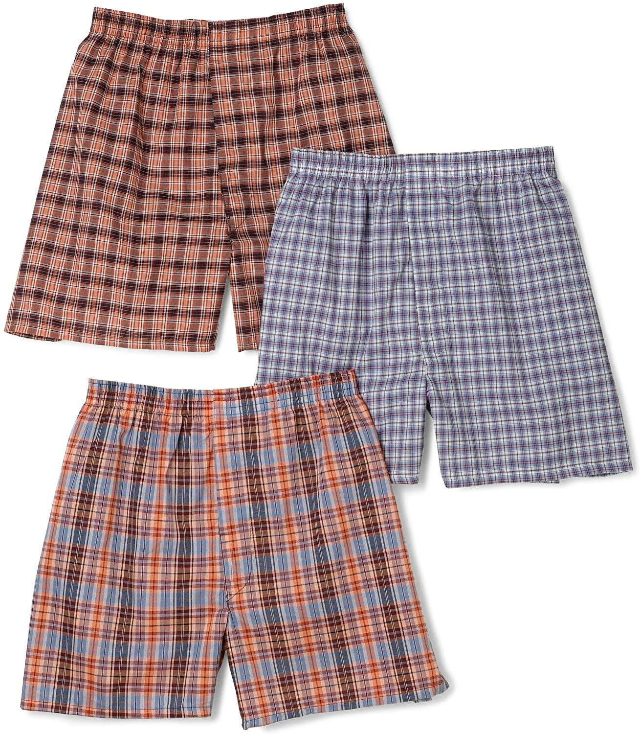 Fruit of the Loom Men’s 3-Pack Assorted Tartan Plaids Woven Boxer Shorts TagFree