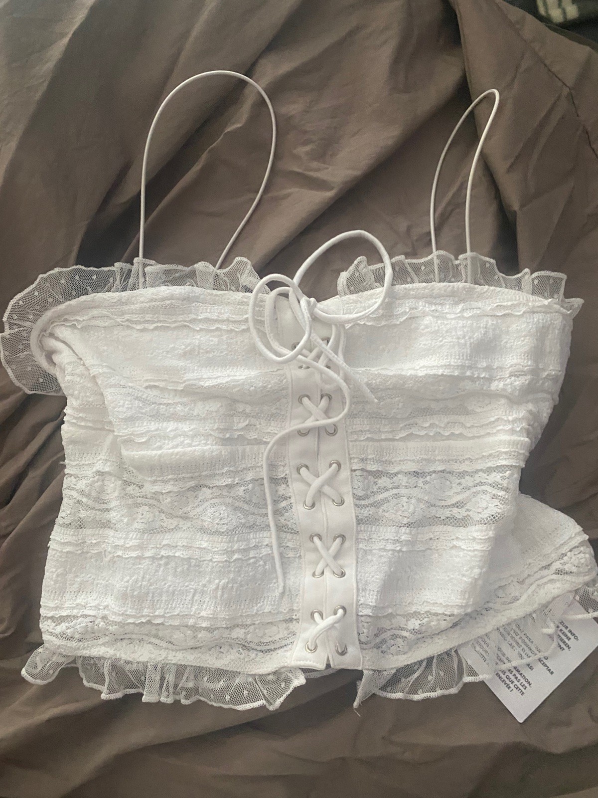 Asos Design White Lace Corset Crop Top Cottagecore Festival BeachParty Gypsy 16