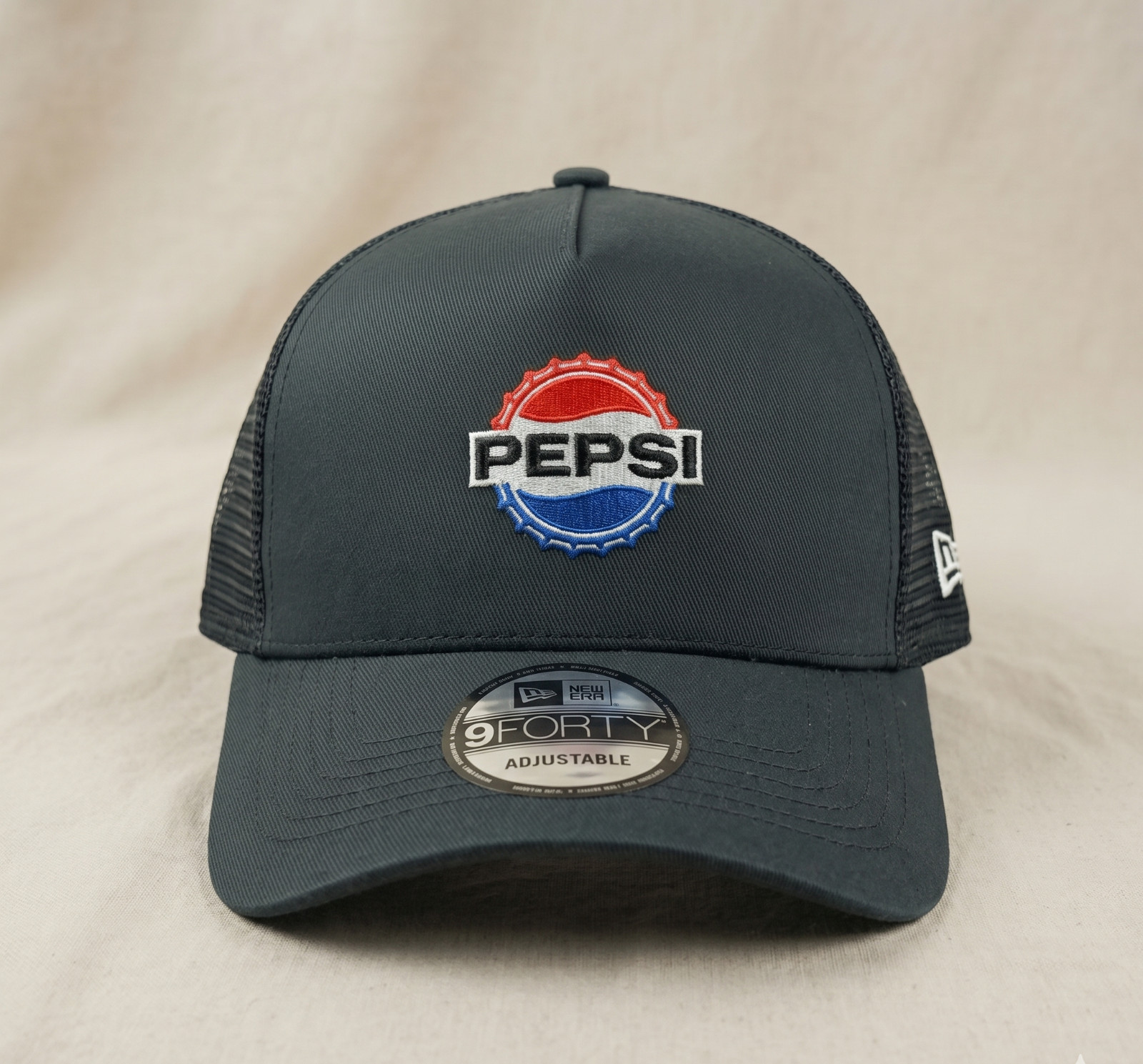 Pepsi Cola Embroidered Logo Hat 9FORTY Trucker Cap Retro Soda Black