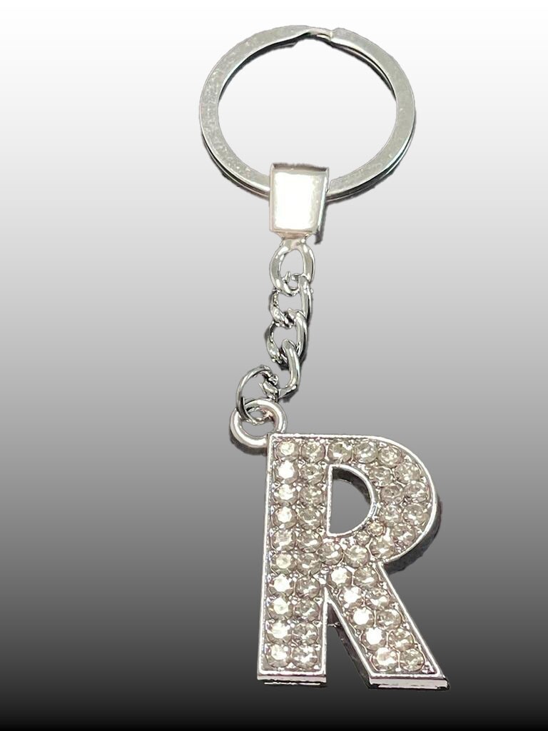 Sparkling Silver Rhinestone Letter Keychain