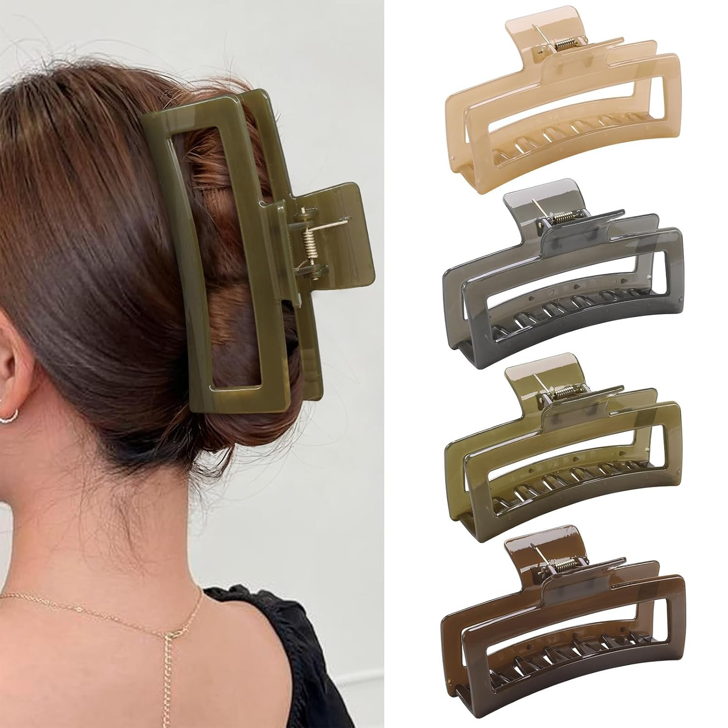 5 Inch Extra Large Claw Clips for Thick and Long Hair, 4 Pack XL Jumbo Matte Rec