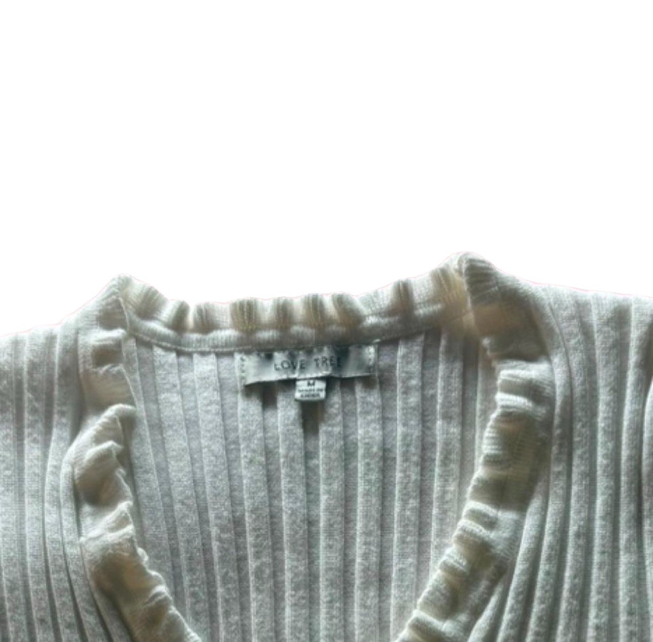Love Tree Womens Rib-Knit V-Neck Button Front Ruffle Cardigan Light Blue M