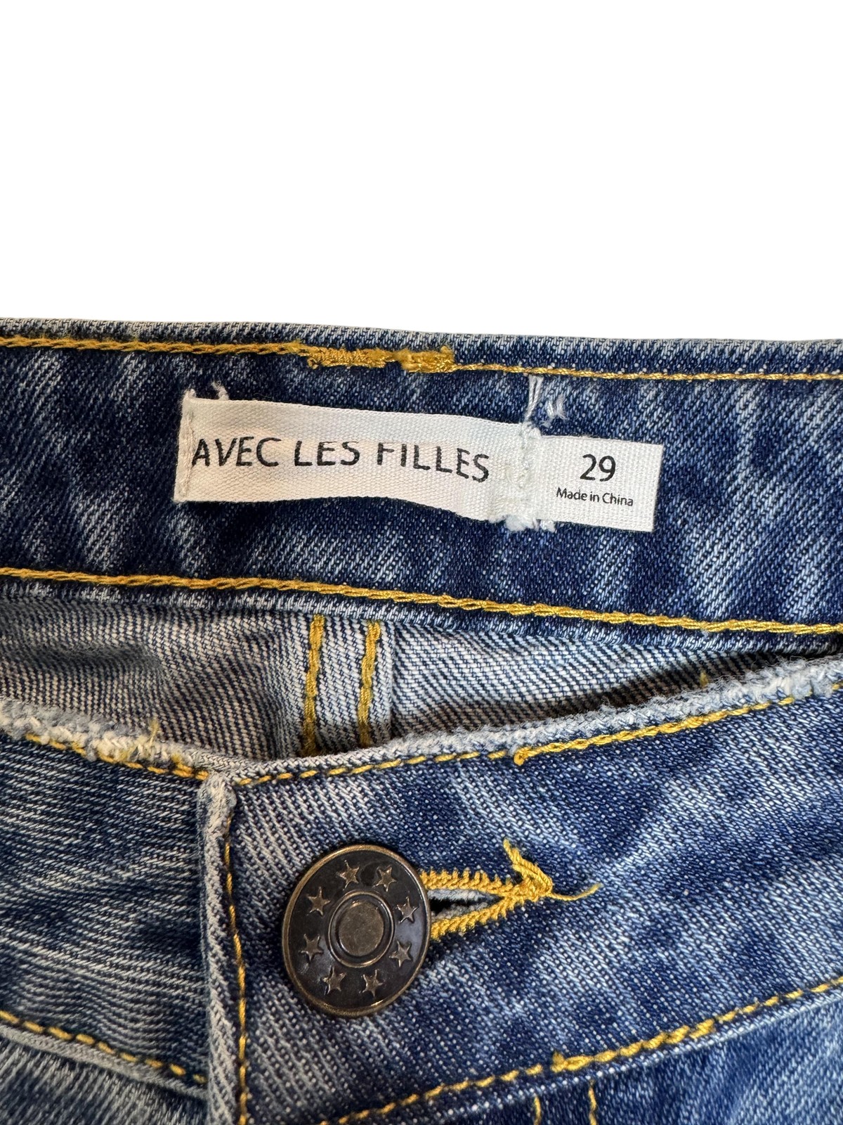 Avec Les Filles Jeans Womens 29 Blue Straight Leg Distressed Raw Hem 100% Cotton