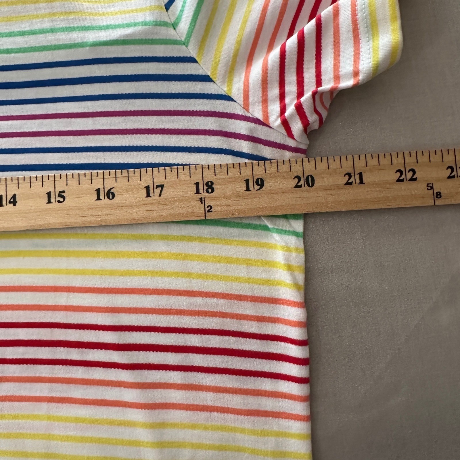 Lands’ End Women’s S Rainbow Striped V-Neck Cotton T-Shirt Multicolor 411453