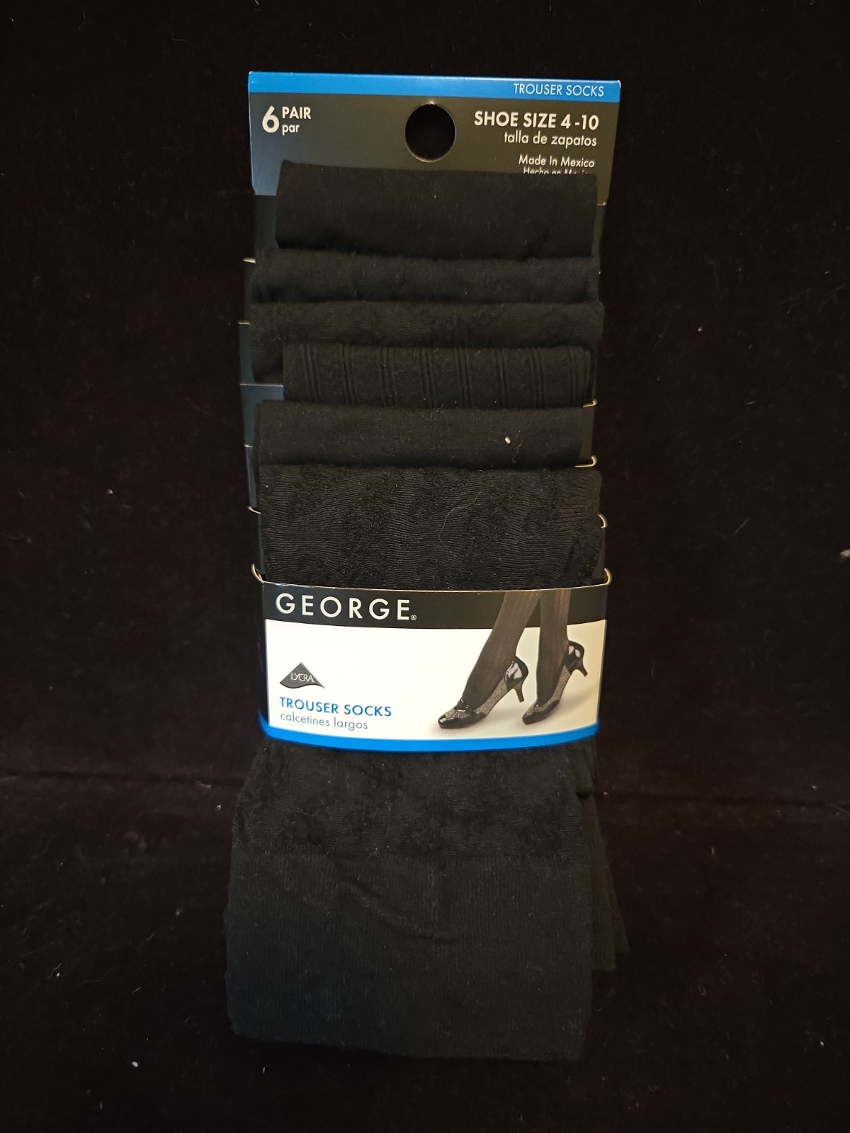 George Trouser Socks Women’s Black Size 4-10 6 Pair Pack New NIP