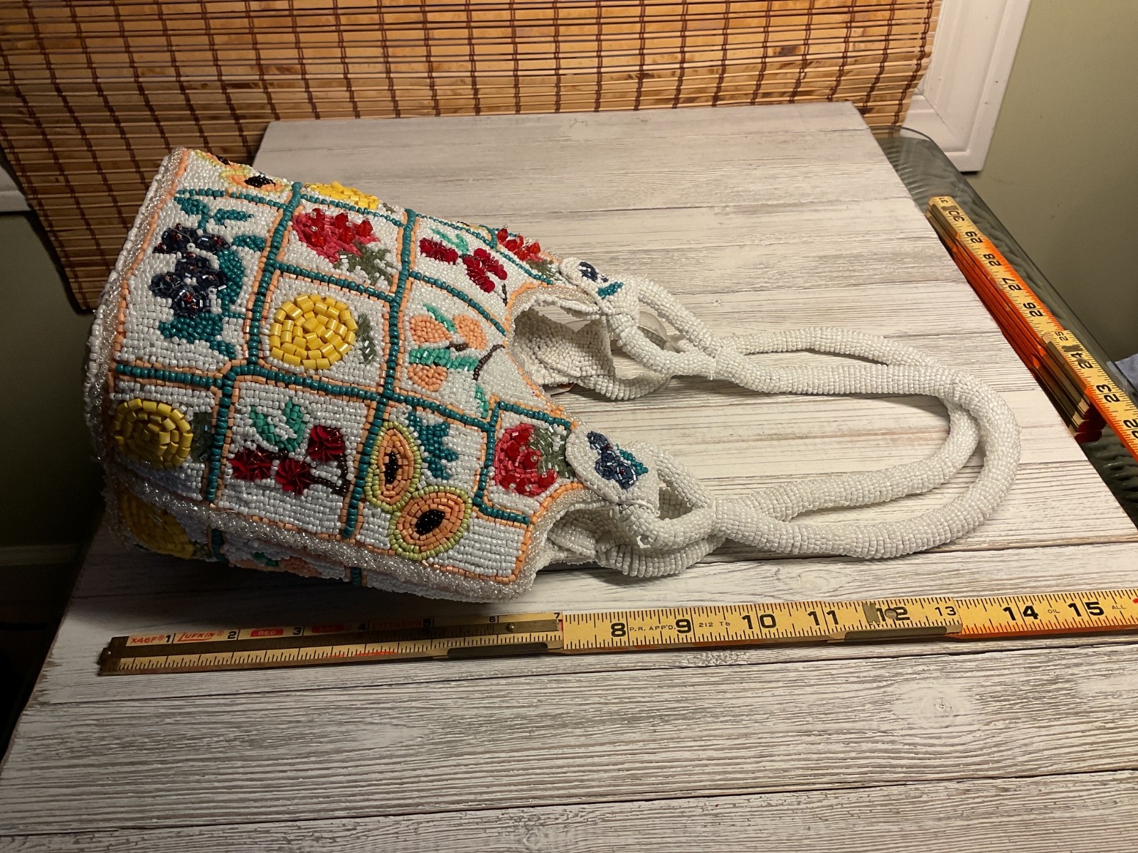New Release Handcrafted in India Fruit Plaid Bucket Beaded Bag Viral TikTok
