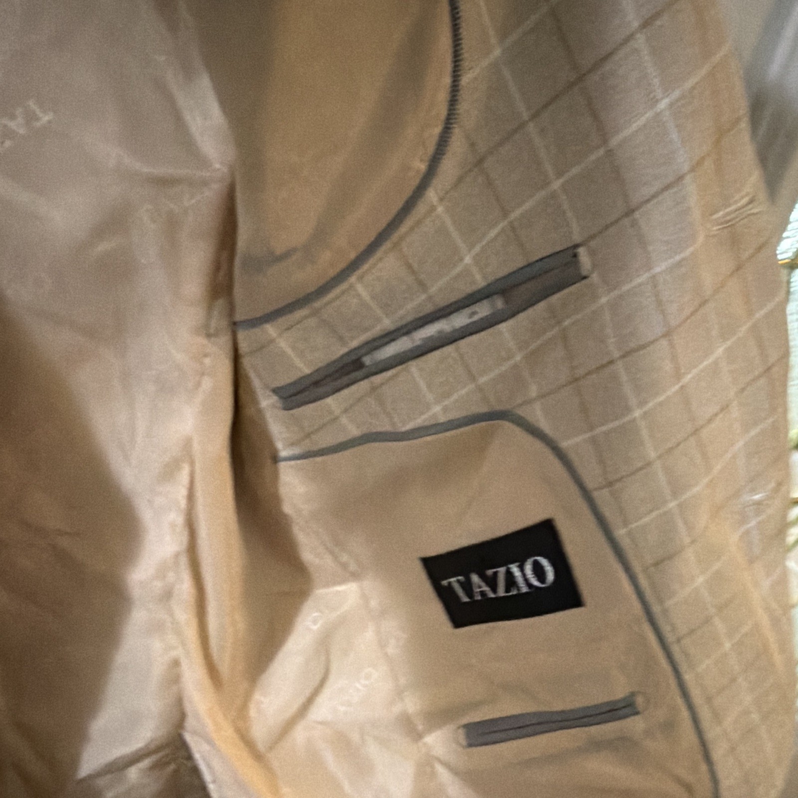 Tazio Beige Plaid Tuxedo Blazer 8 Regular Single-Breasted 2-Button Notch