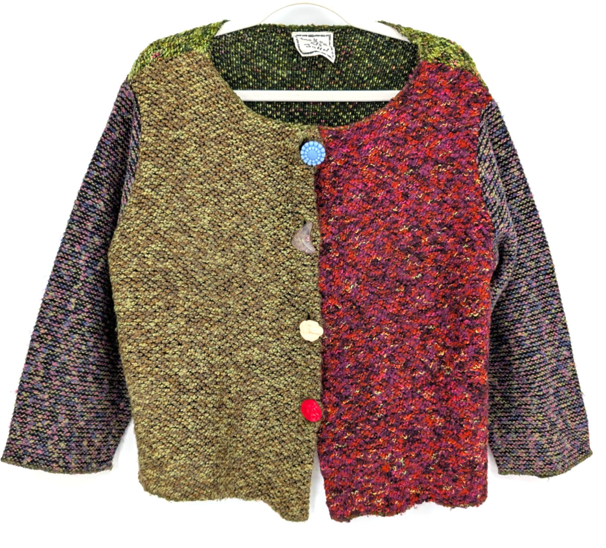 Jackie Loves John Boho Artsy Colorblock Cardigan Maximalist Art To Wear Funky MD