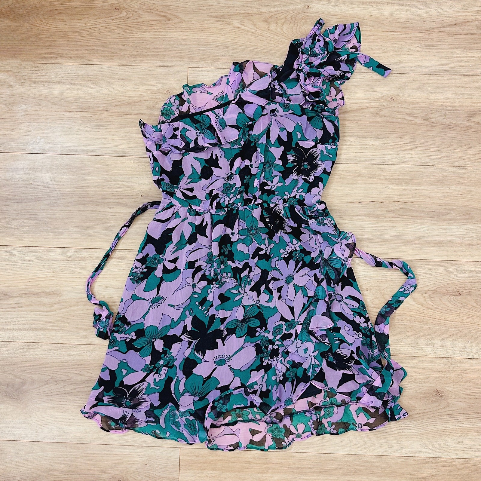 For Love and Lemons Maritza Floral One Shoulder Mini Dress Size Medium