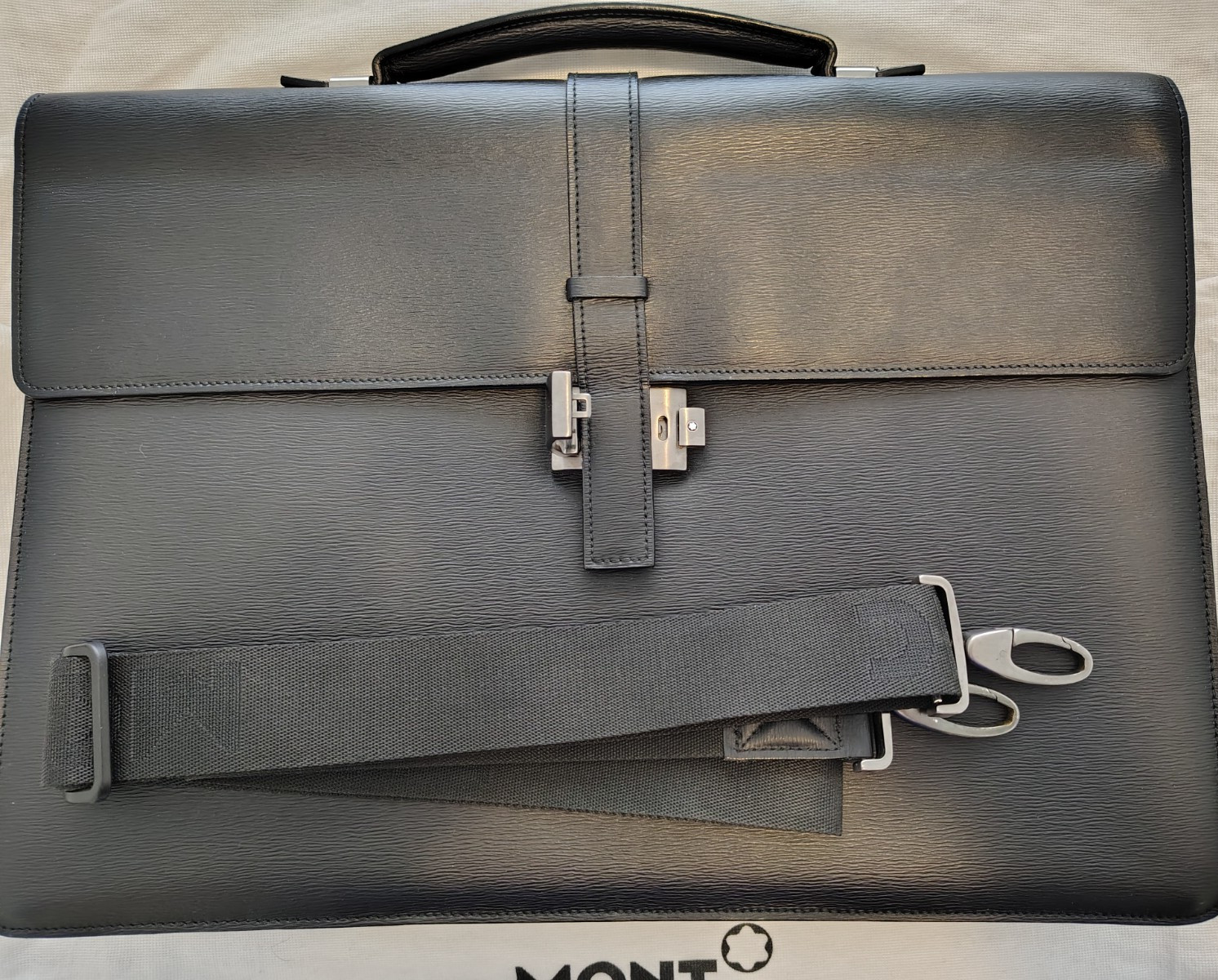Montblanc leather briefcase w strap 16 1/2″x12″x4″ NOS SALE-closing in 10 days